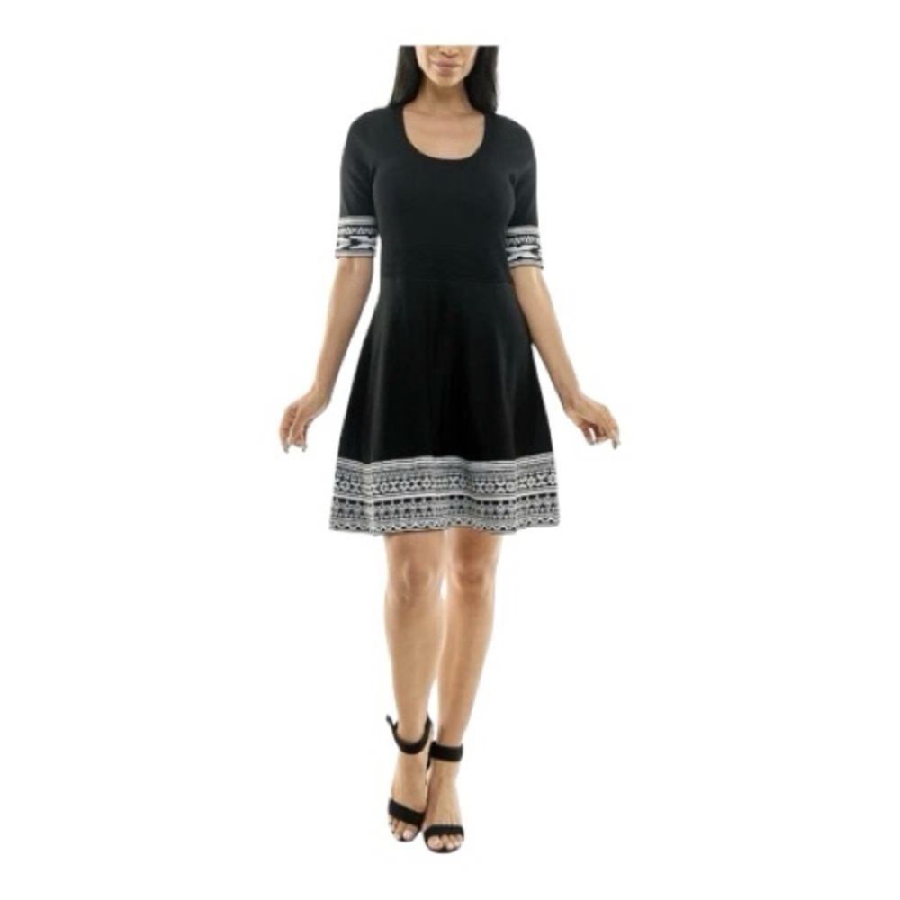 Xhilaration Black and White Fit & Flare Patterned Sweater Dress size XL